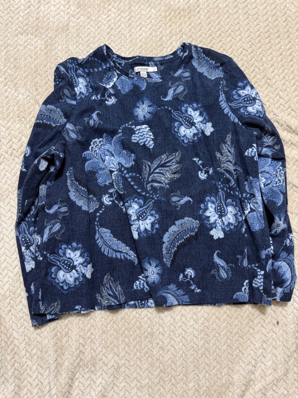 Chico's Navy Blue Floral Long Sleeve Top